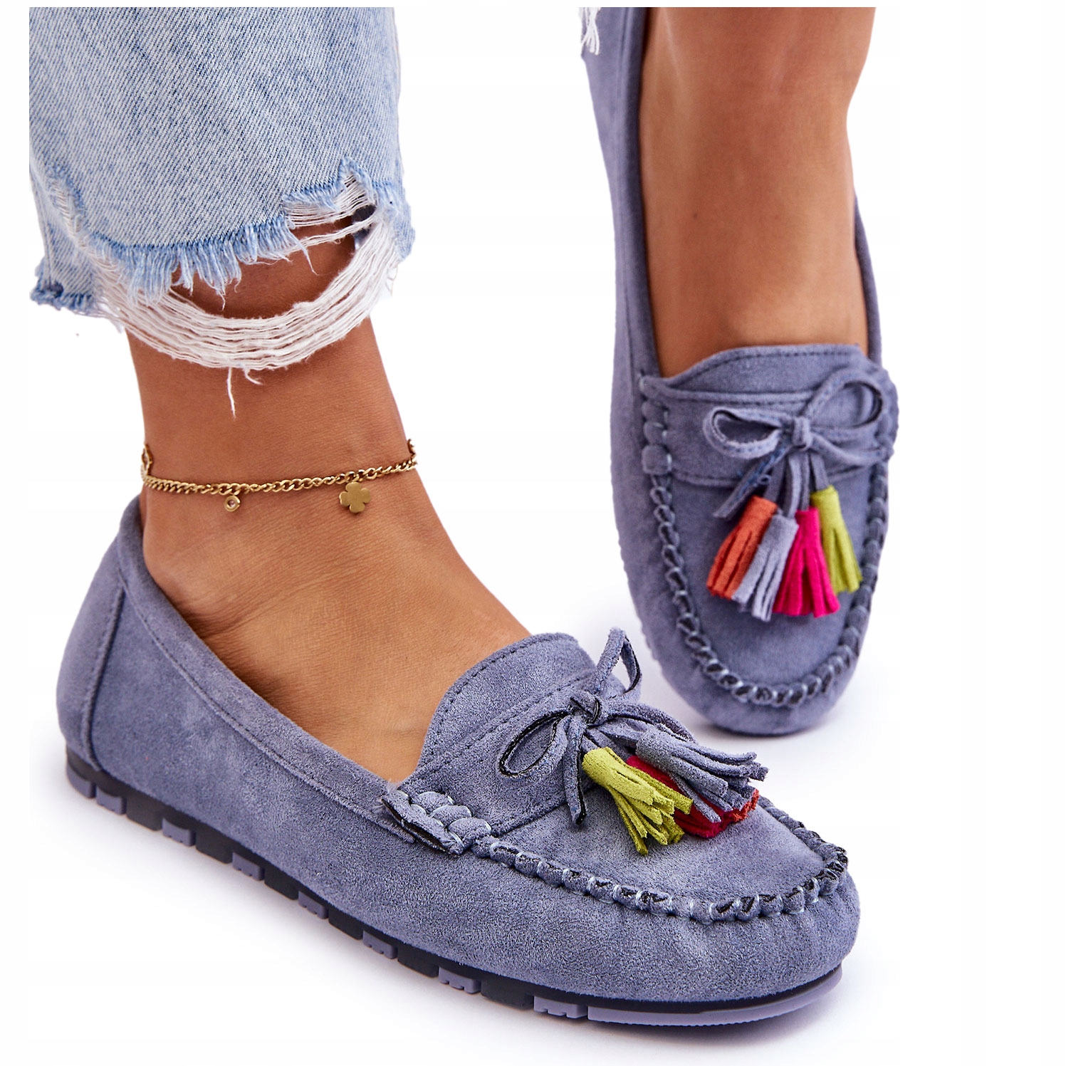 MOKASYNY ZAMSZOWE Z KOKARDĄ I FRĘDZLAMI NIEBIES 39