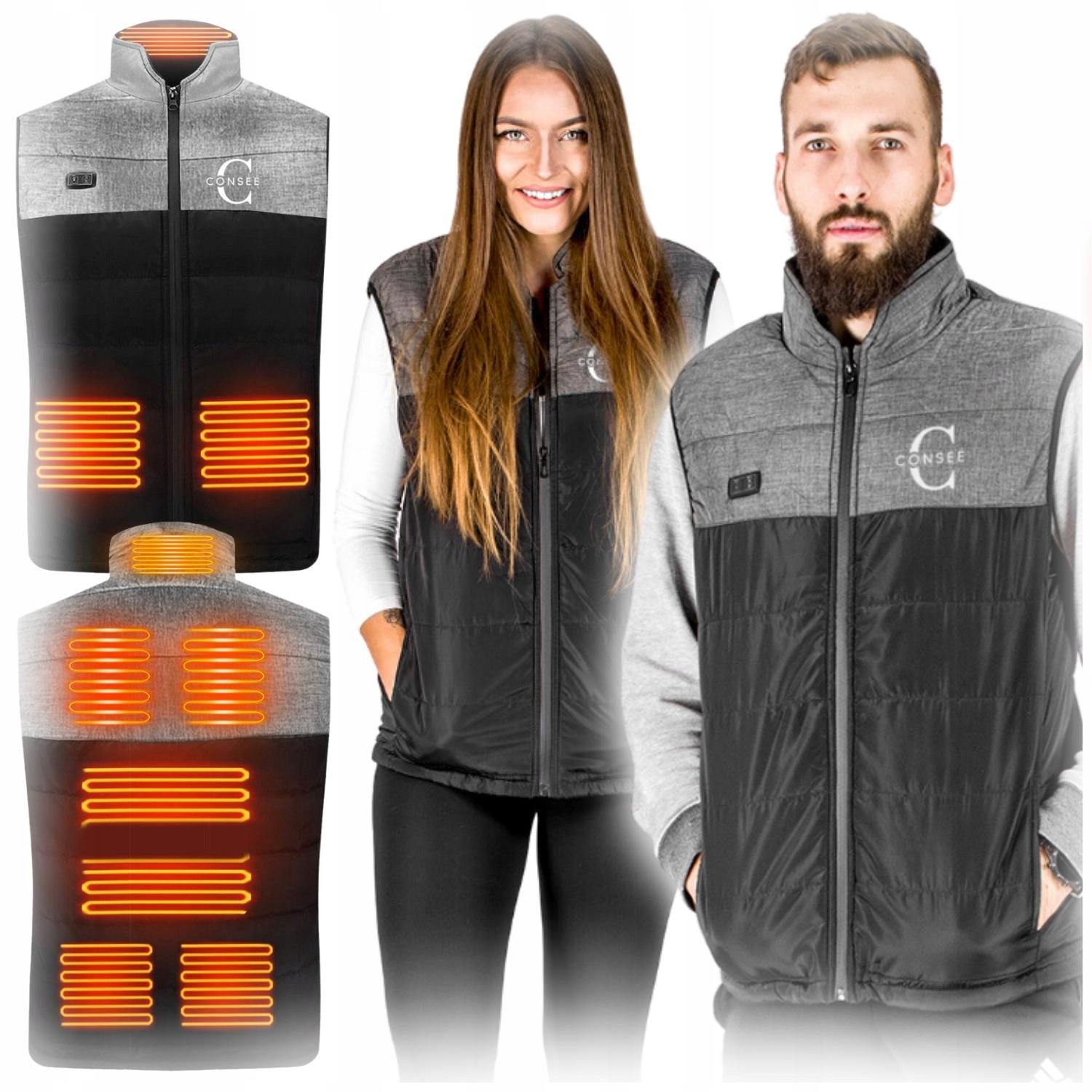 KAMIZELKA MĘSKA PODGRZEWANA USB PIKOWANA OCIEPLANA POLAROWA KIESZENIAMI