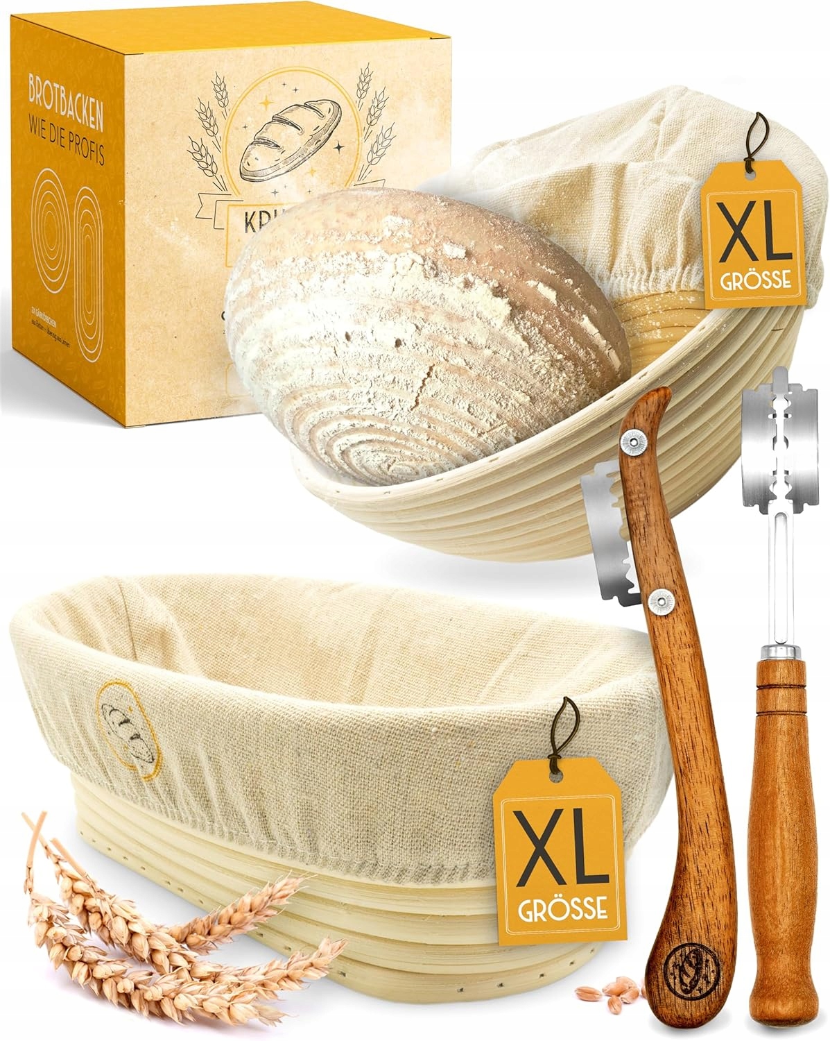 Pekársky Set 2X Ratanový Hrniec 25/35 CM Nože Na Narezávanie