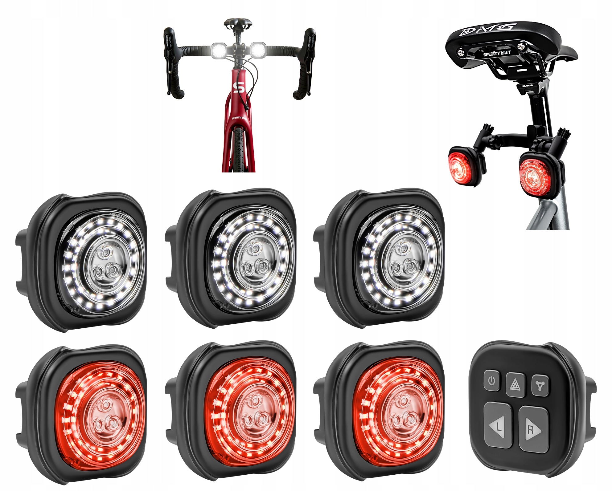 Helios Kierunkowskazy Led 6szt Lampki Tył Przód Hulajnoga Rower Bluetooth