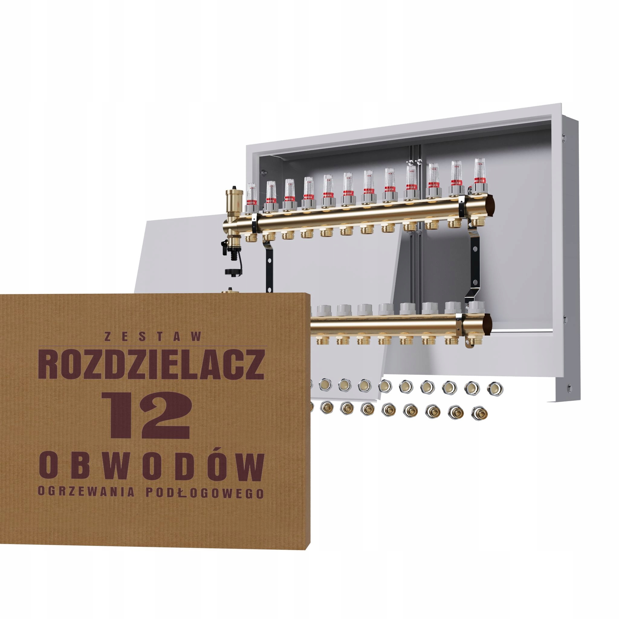 Rozdělovač pro podlahovou krytinu 12 okruhů krabice pod omítku spojky Pex