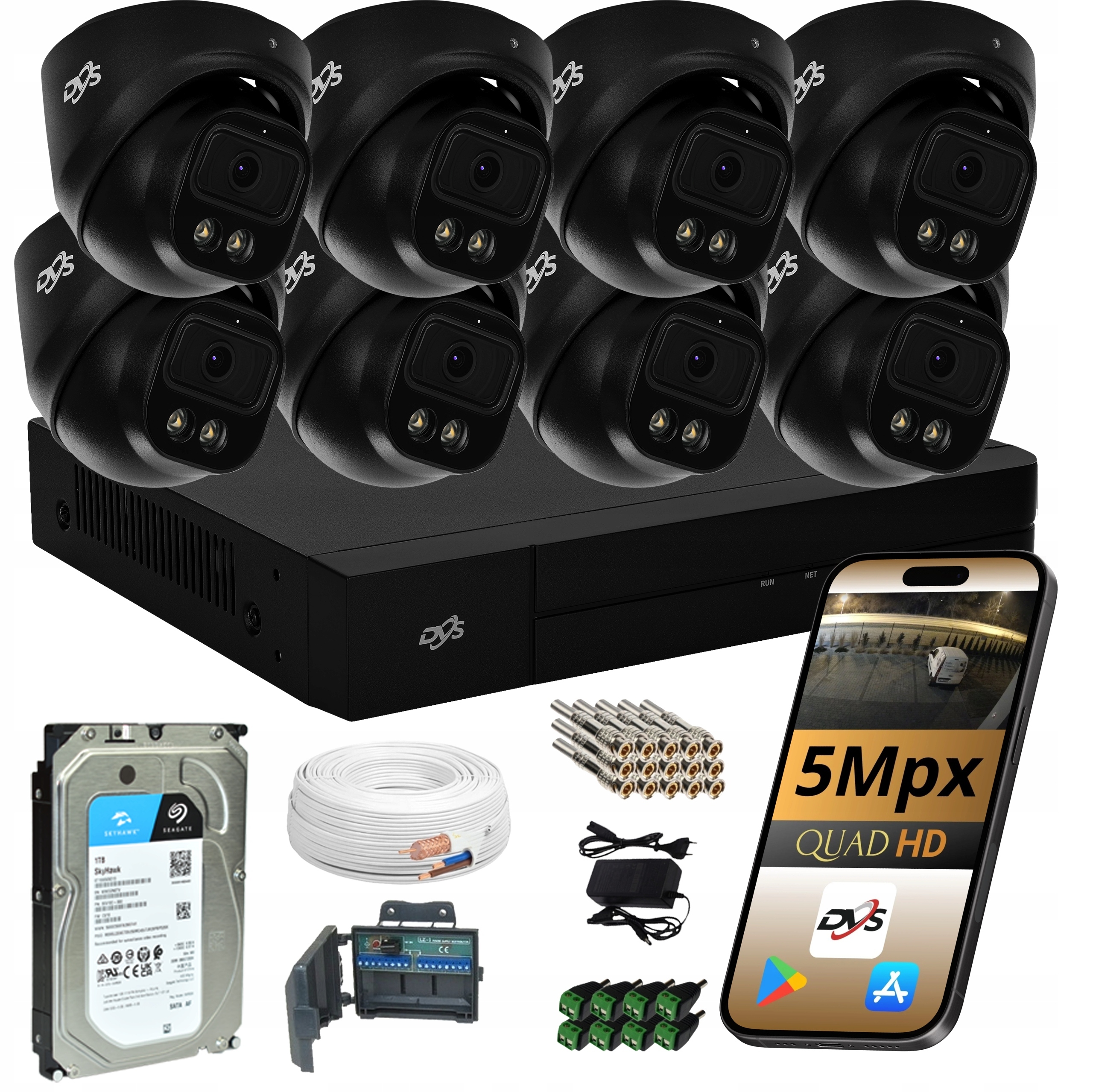 Sada 8 Venkovních Kamer Monitorování Černá Kamera 5Mpx Disk 1TB Dvs Polsko