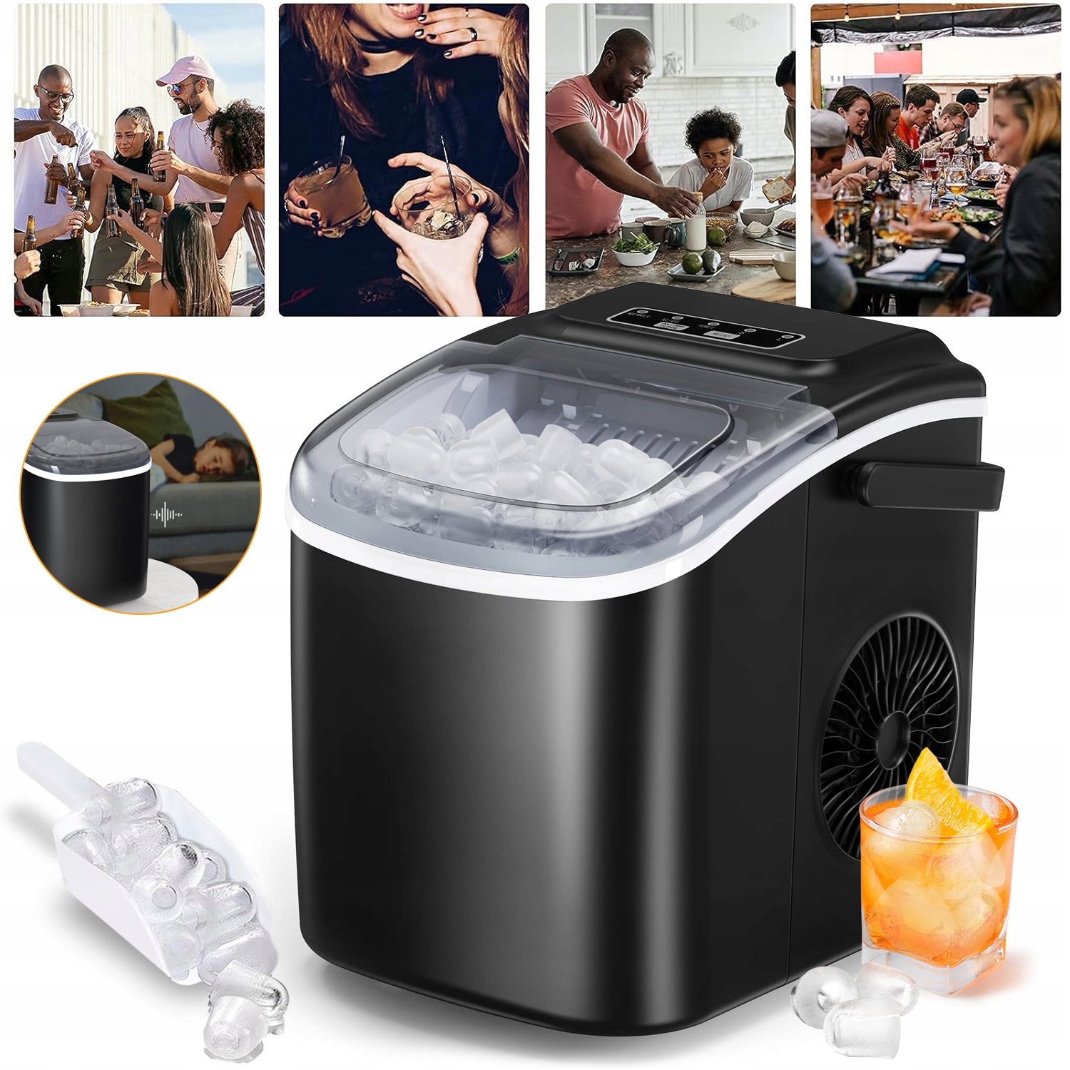 Výrobník Ledu 12 Kg Domácí Stroj Na Kostky 95 W Expresní Led Černý