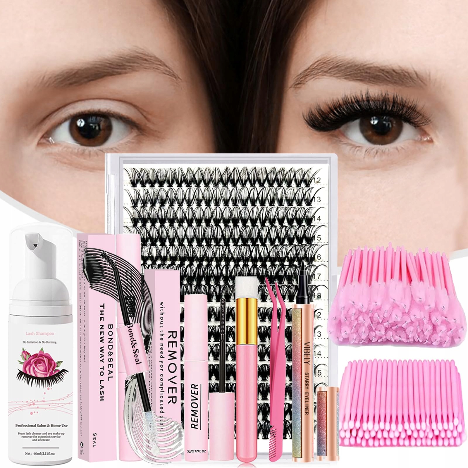 QIVEAORY Zestaw Do Przedłużania Rzęs DIY 280 Sztuk Kępki Rzęs 12-18mm — miniatura 7