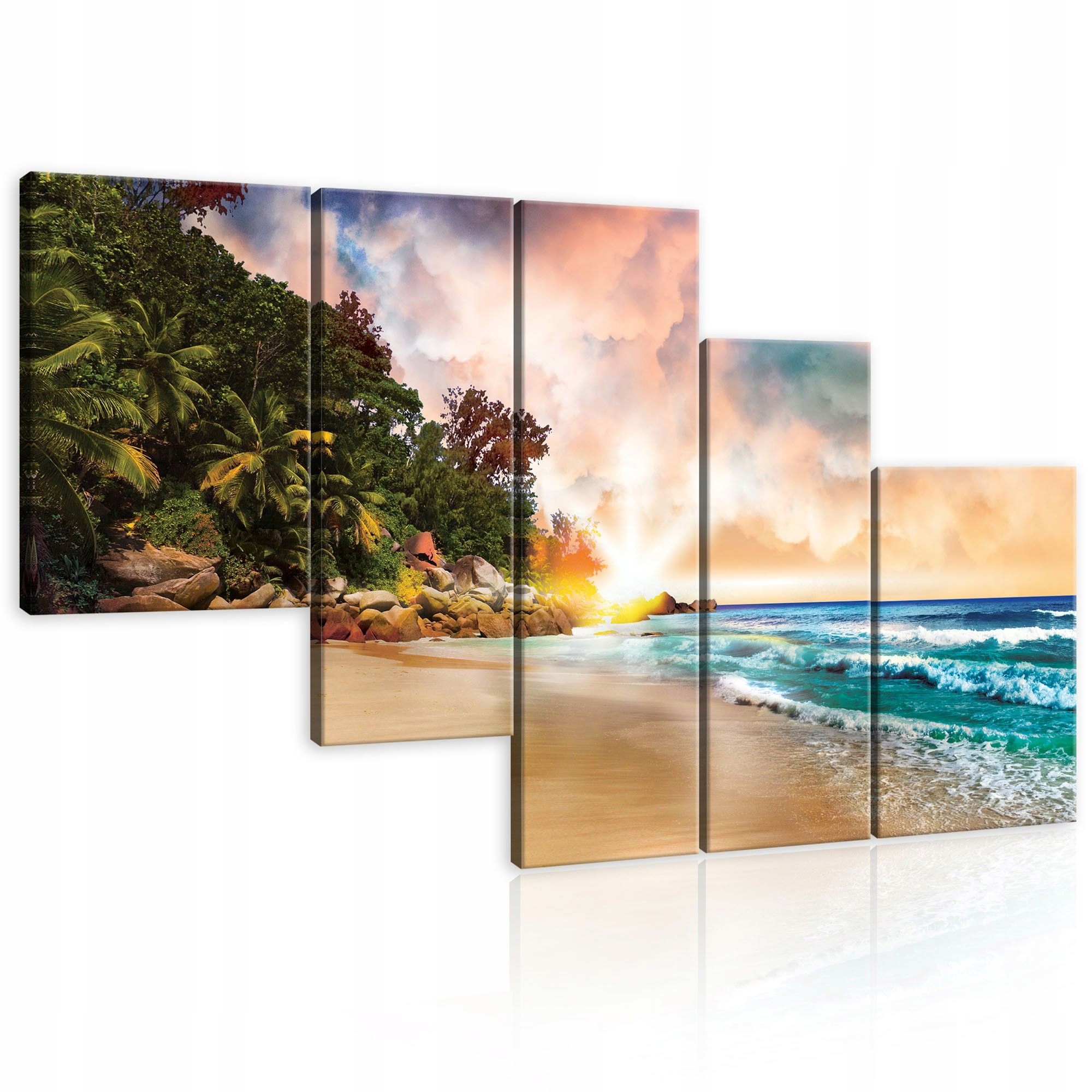 Obraz 170x100 Tropická pláž východ/západ slunce oceán vlny palmy relaxace