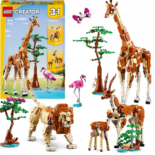 LEGO CREATOR 3W1 SAFARI DZIKIE ZWIERZĘTA RUCHOME FIGURKI LEW ŻYRAFA 31150