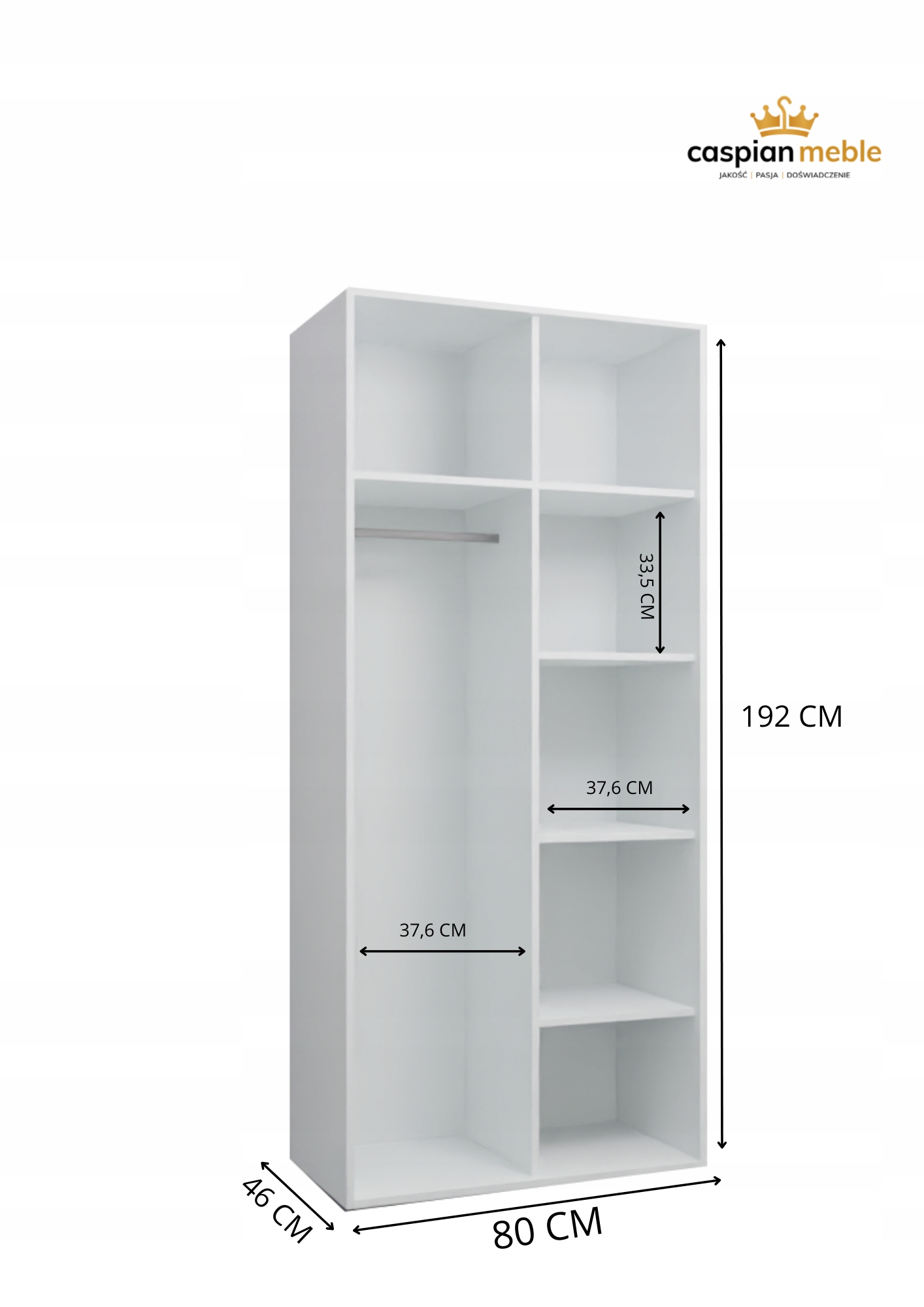 SZAFA CASPIAN 2 BIAŁA - 2 LUSTRA - 80x192 cm - szafa uchylna Marka Caspian