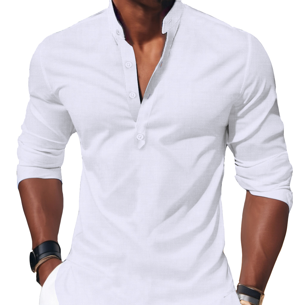 Pánská košile Stojka Len Casual Prodyšná Lněná