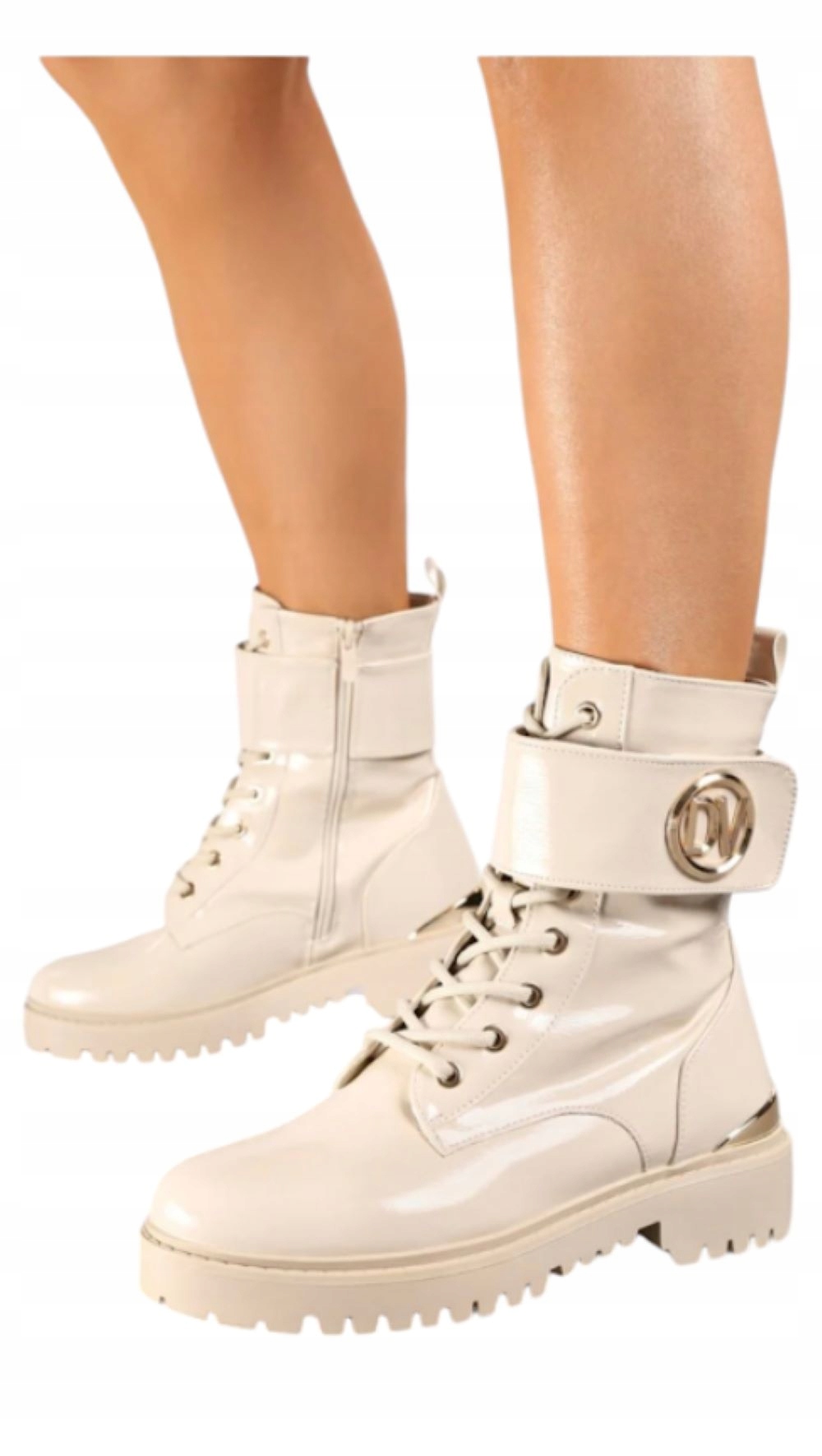 Dámské Kotníkové Boty boty Workery lakované na platformě Vysoké béžové 39