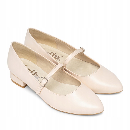 Brilu Polskie Ślubne Balerinki Z Paskiem Willow Cieliste Ecru 41