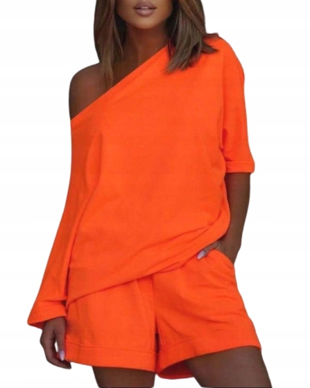 Komplet Szorty Z Bluzką Oversize Pomarańczowy / XL