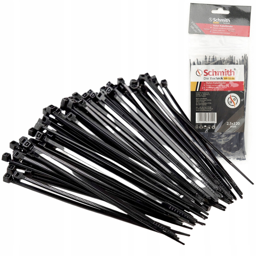 OPASKI ZACISKOWE KABLOWE TRYTKA 2,5x120 NYLONOWA CZARNA 100szt SCHMITH