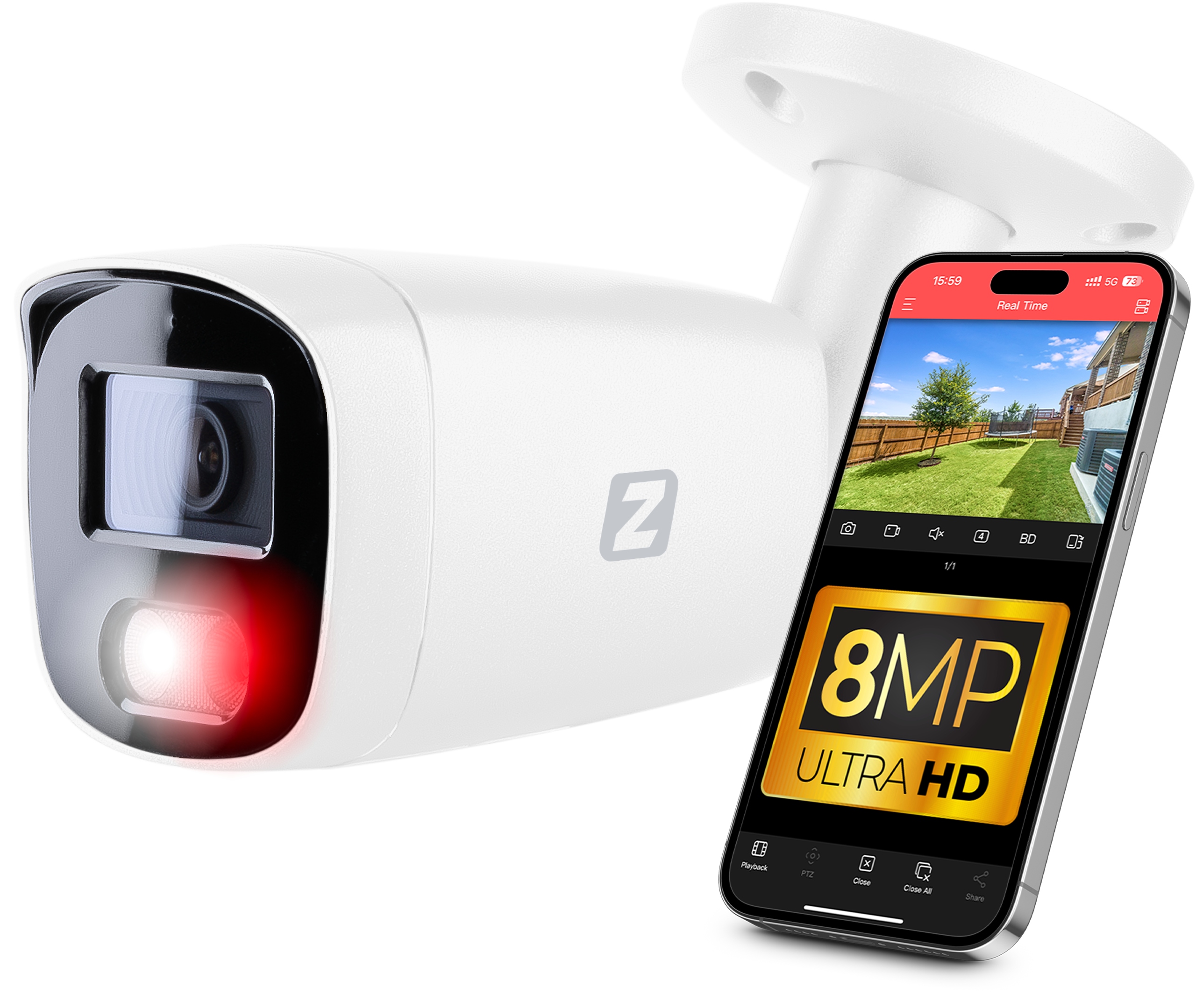 Ip kamera pre monitorovanie PoE 8MPx 4K Uhd, Metalová IP67 Audio Dual Light