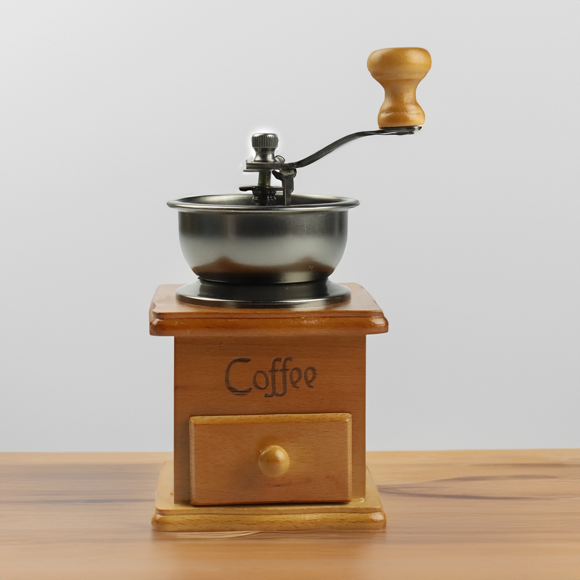 RĘCZNY MŁYNEK DO KAWY DREWNIANY VINTAGE STYL RETRO WYTRZYMAŁY Z SZUFLADKĄ