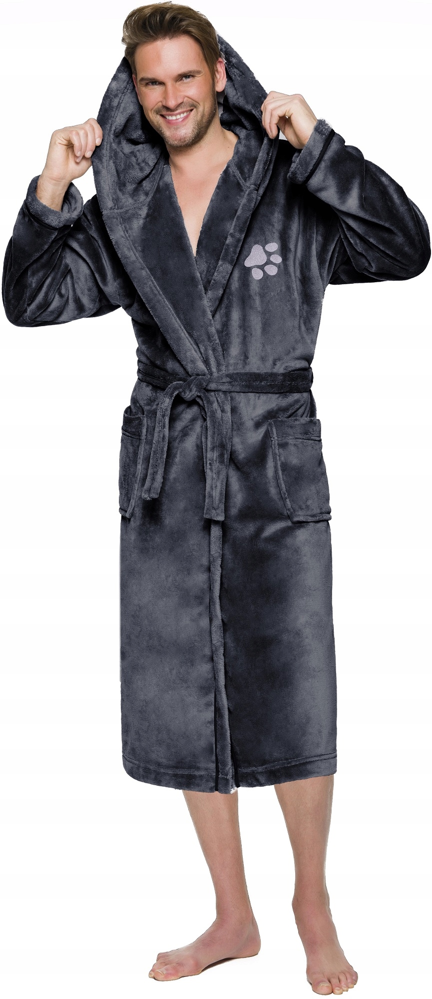 ŁAPKA CIEPŁY DŁUGI SZLAFROK MĘSKI Z KAPTUREM XXL Rozmiar XXL