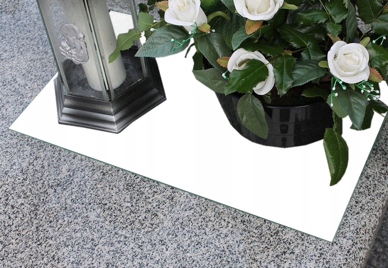 Podstawka pod znicze kwiaty na POMNIK 80x52 BIAŁA na CMENTARZ Materiał szkło hartowane