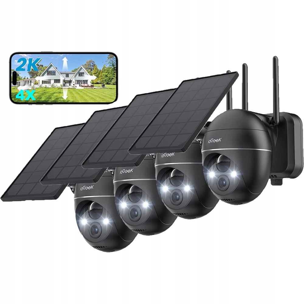 4 polohy Solární WiFi kamera 2K Plná ochrana bez kabelů! Otočná 360 Ptz