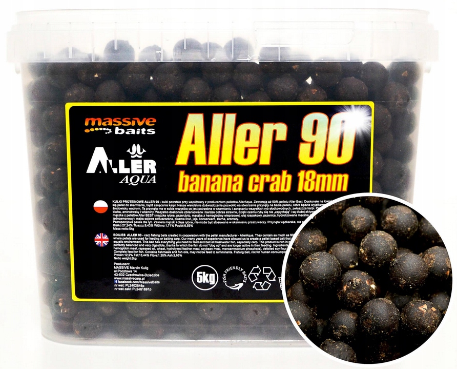 Boilies Massive Baits Aller 90 Banán Crab 18 mm 5 kg