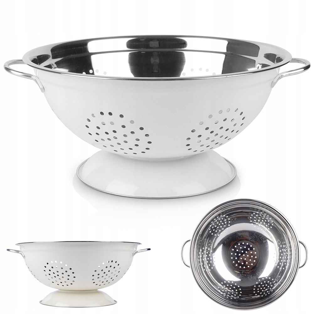 Duży CEDZAK KUCHENNY stalowy stalowy biały sitko durszlak do odcedzania