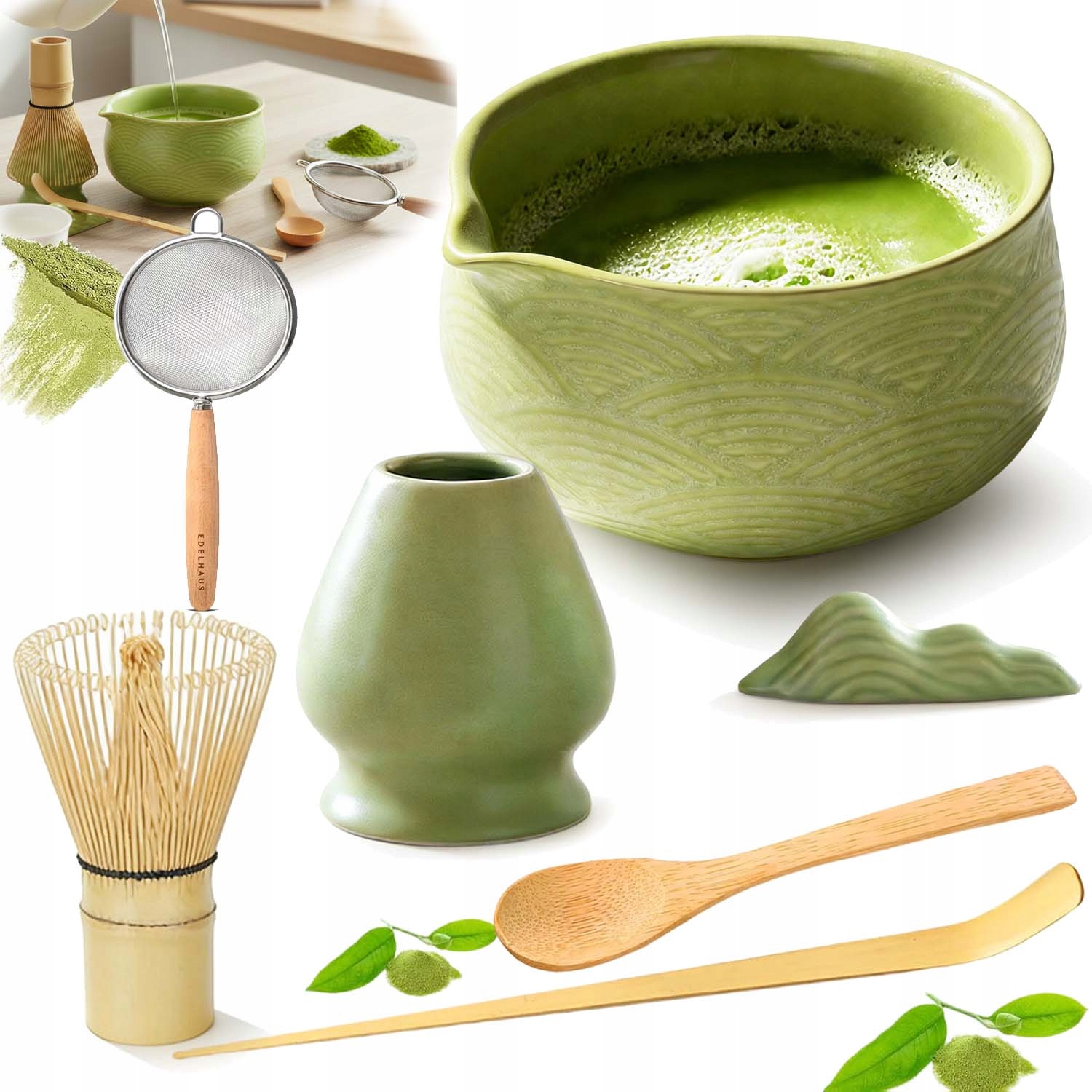 Ceramika Zestaw Do Robienia Matchy Trzepaczka Łyżka Przesiewacz Matcha 7W1