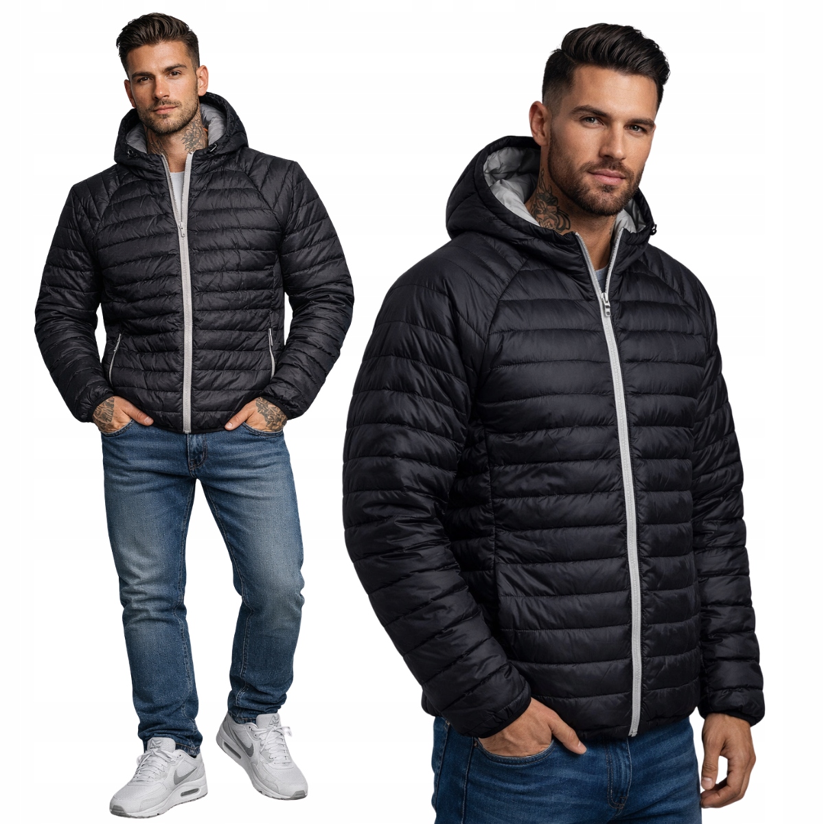 Kurtka Męska Wiosenna Przejściowa Pikowana Czarna Z Szym Zamkiem XL