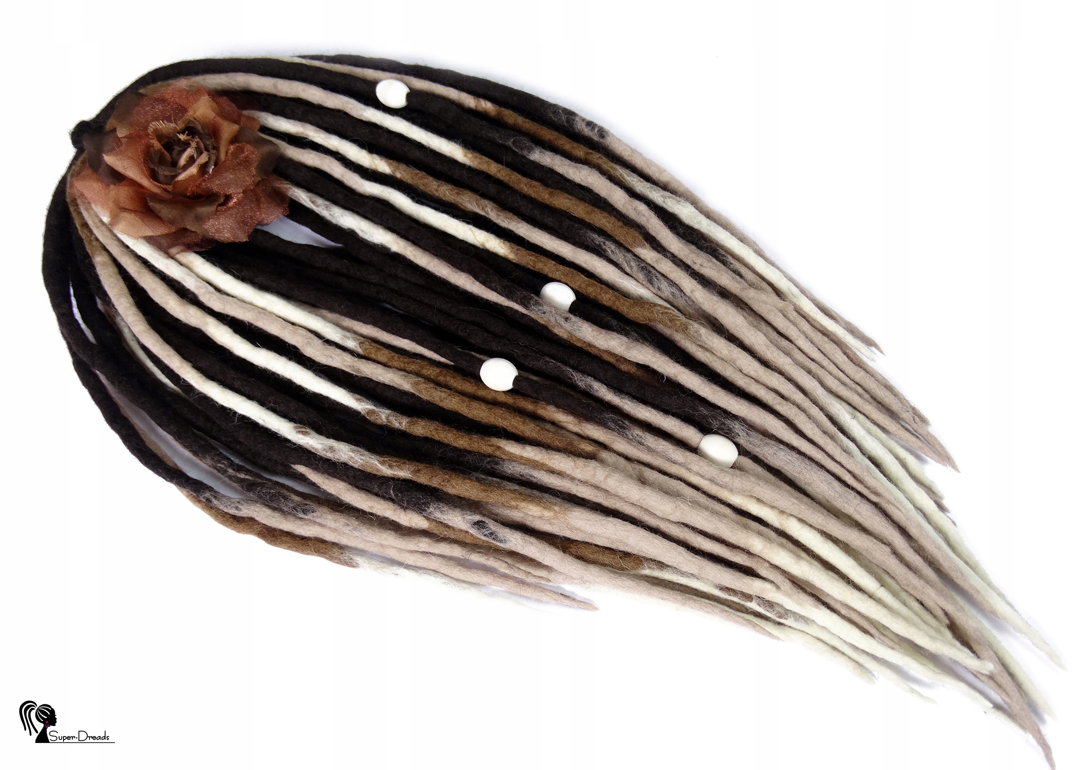 Dredloky Dredy vlněné, hnědé béžové, Kávová Sonata, 40 kusů