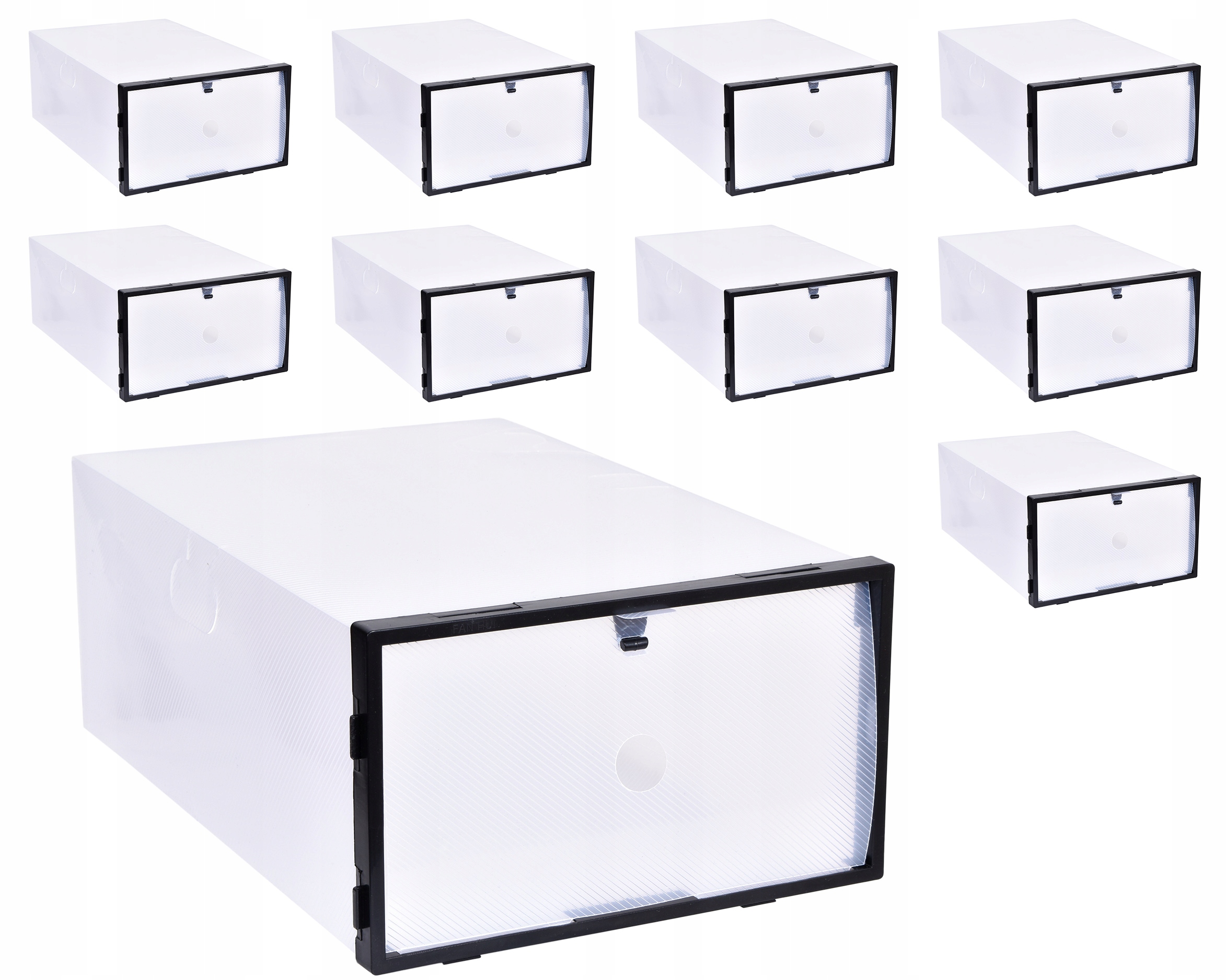 10 x PUDEŁKO PRZEZROCZYSTE POJEMNIK ORGANIZER NA BUTY OBUWIE Z KLAPĄ ZESTAW