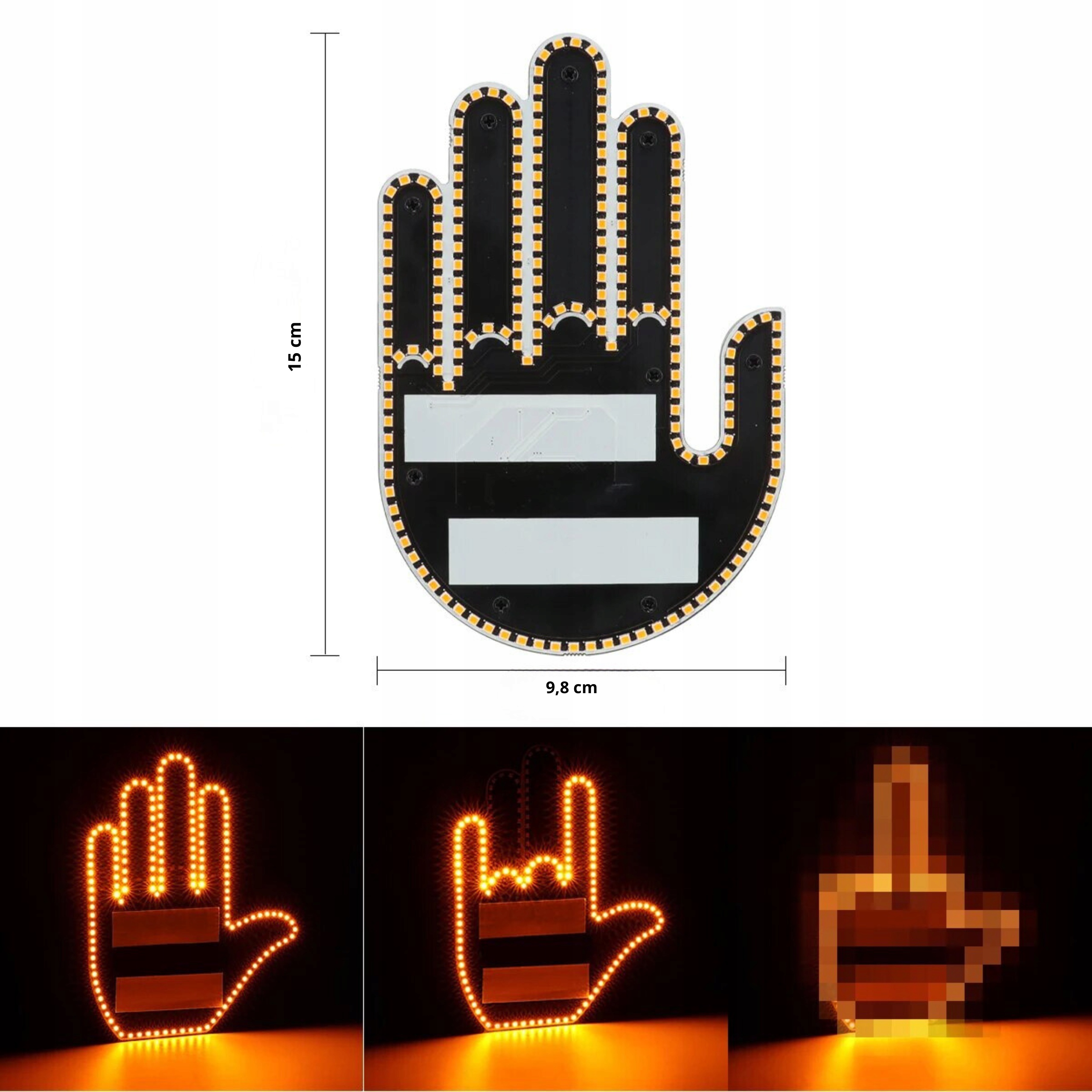 RĘKA LED Sygnalizator Gestów na Tylną Szybę Samochodu Środkowy Palec +PILOT Producent inny