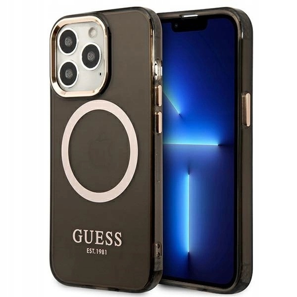 Pouzdro Guess Gold Outline Translucent MagSafe pro iPhone 13 Pro Max černé