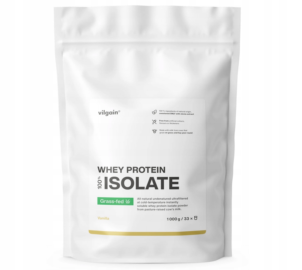 Vilgain Grass Fed Proteinový izolát Vanilla 1000 g, vanilková příchuť