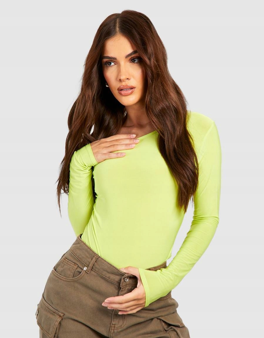 LIMONKOWE ASYMETRYCZNE BODY GŁADKIE DŁUGI RĘKAW DOPASOWANE BOOHOO 40 Rozmiar L (40)
