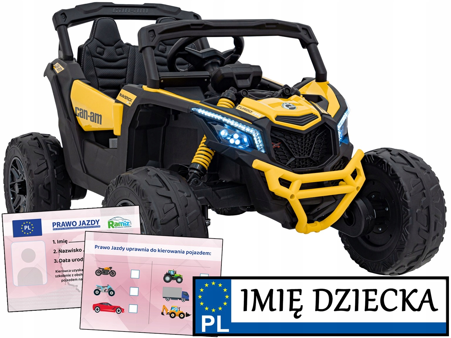 pojazd na akumulator At Can-am Maverick 4x200W tablica imienna Prawo Jazdy