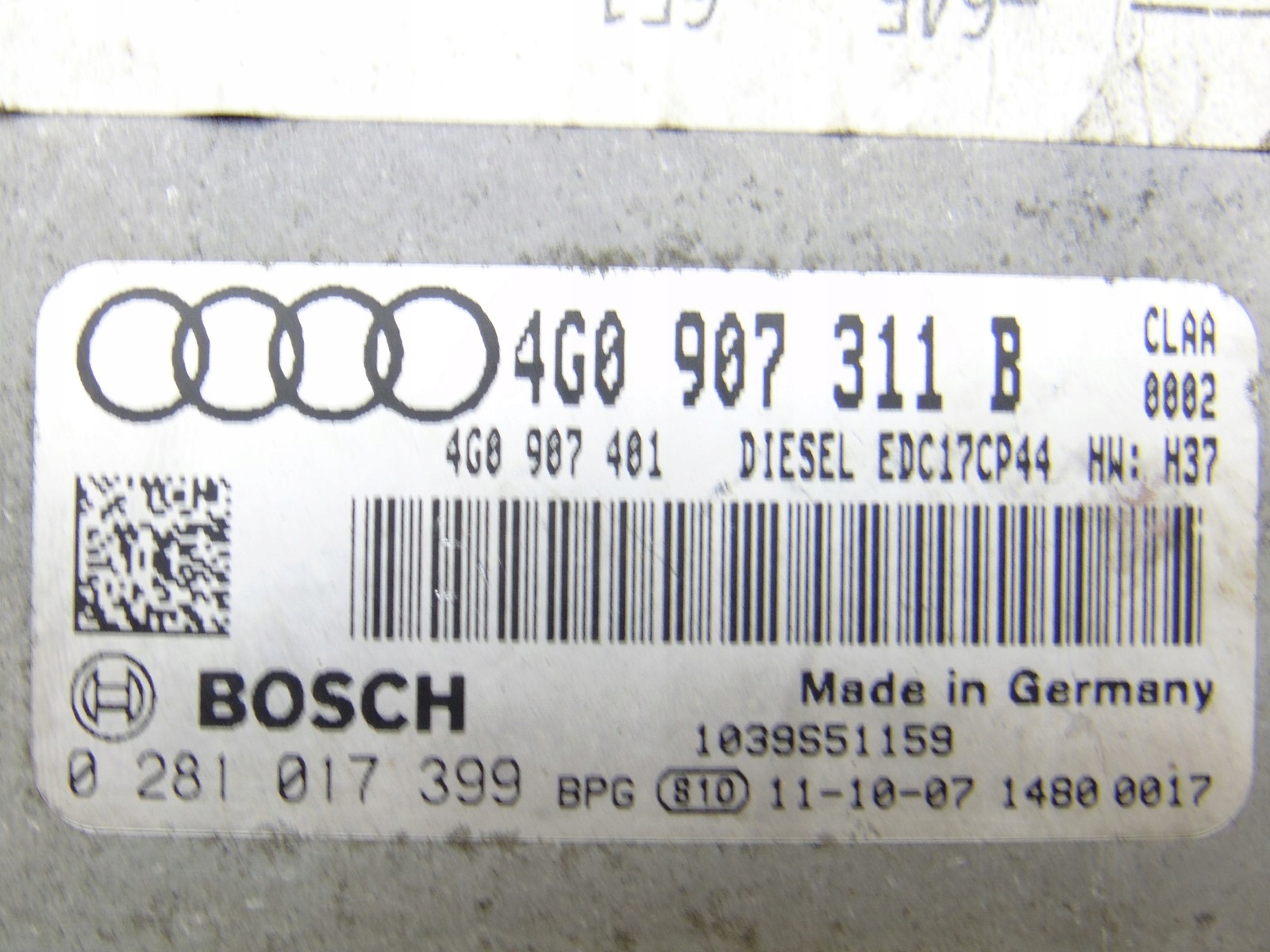 control unit of the engine AUDI A7 4G C7 3.0 TDI 4G0907311B