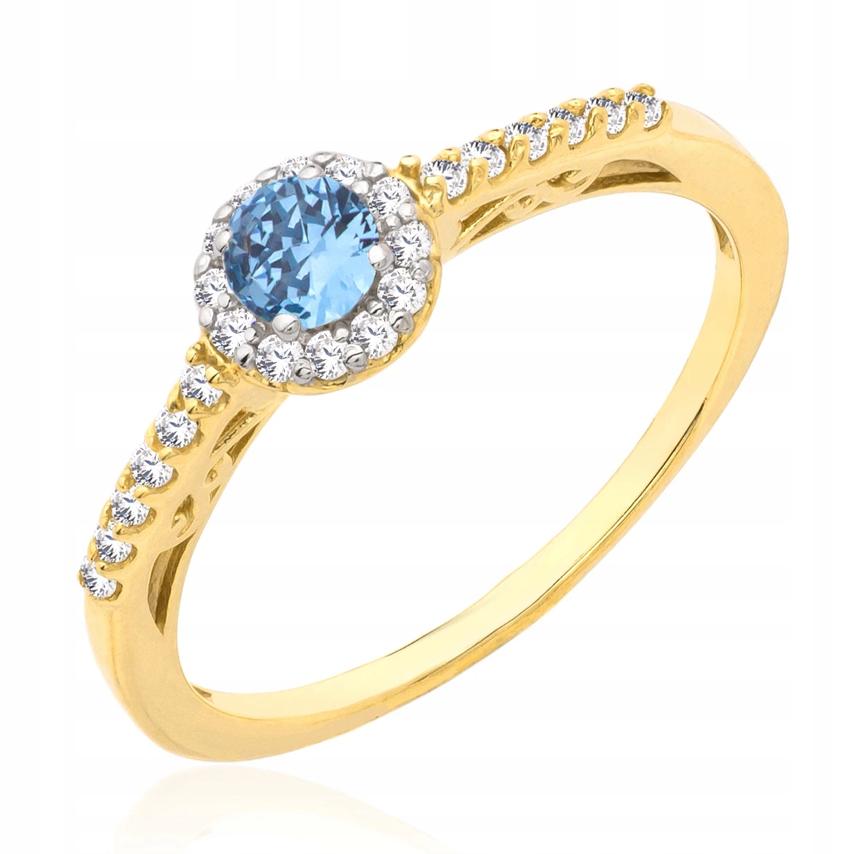 Prstýnek Prsten 585 S Modrým Zirkon Očkem, Bohatě Zdobený, Vel. 18