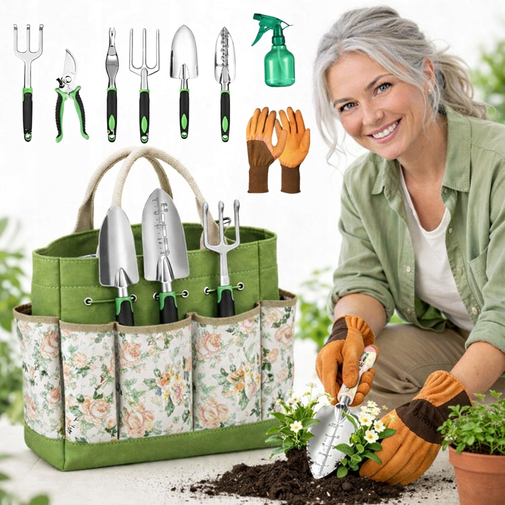 Sada zahradního nářadí 9v1 XXL zahradní Taška na nářadí Pevná