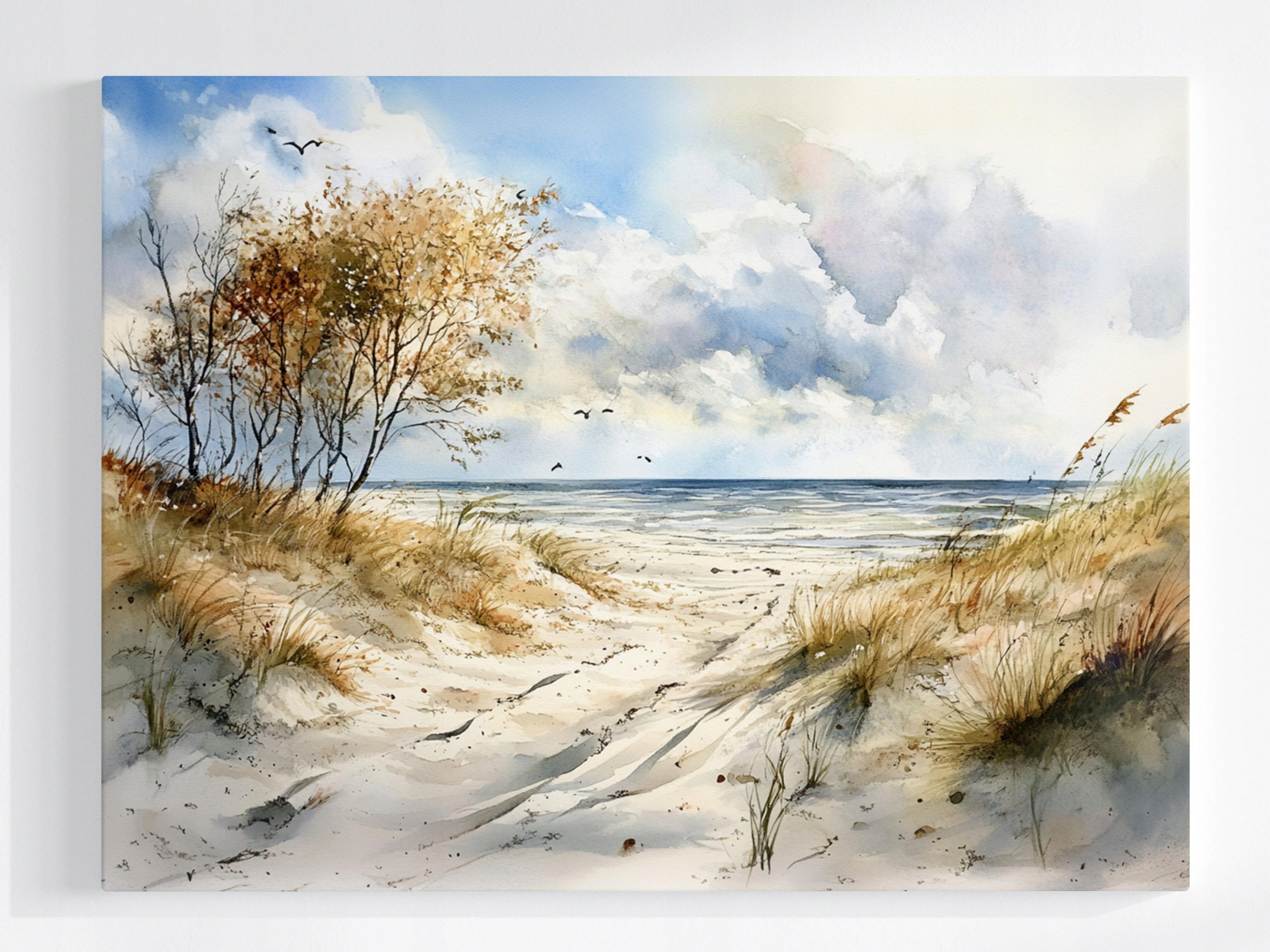 Obraz Na Plátně Canvas Pohled Na Pláž Písek Duny Moře Vlny Mewy 100x75