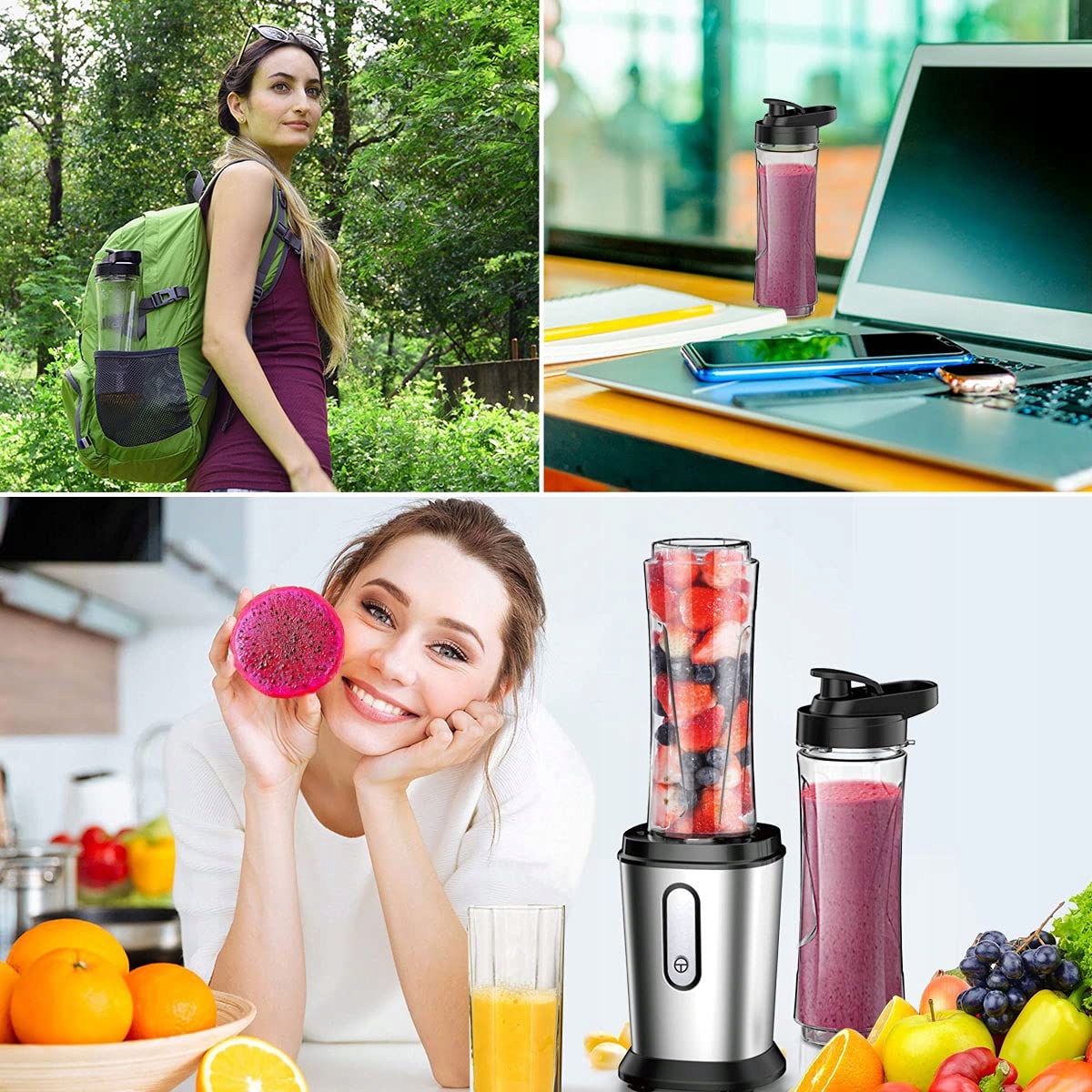 Qxmcov Blender 500W Mini Smoothie Maker 2x600ml BPA Free Stal Nierdzewna — miniatura 7