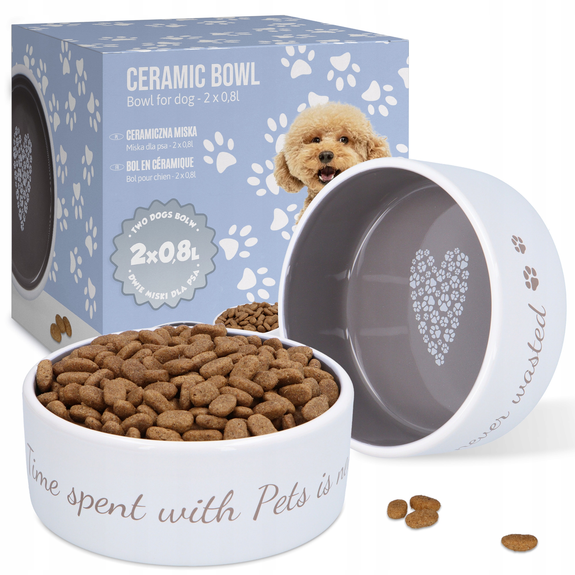Levně 2x Keramická Miska Psa 0,8 Miska na vodu Krmivo Pro Štěně Stabilní Trvá 8K