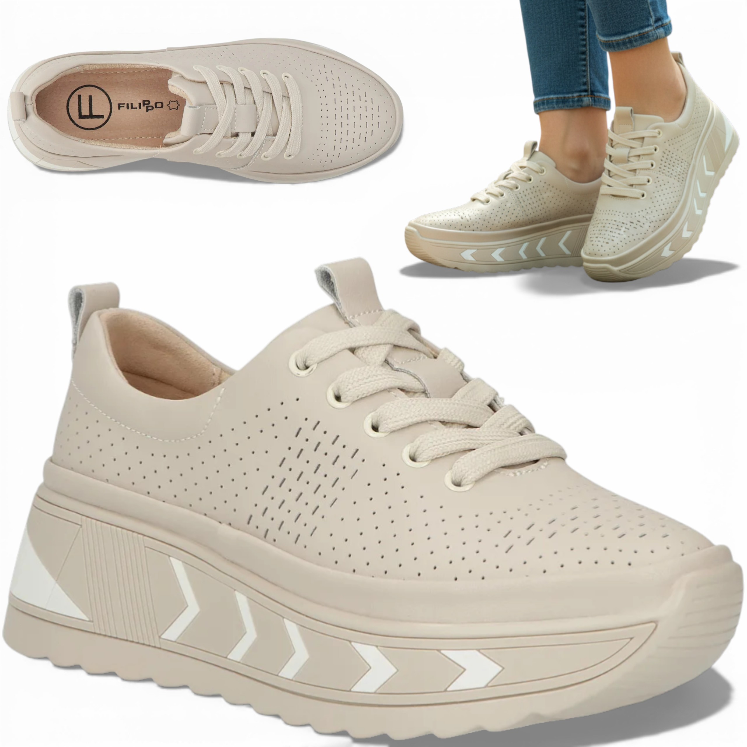 Dámské kožené tenisky 38 Filippo Ažurové, pohodlné na platformě, módní