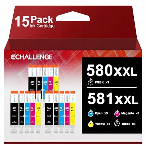 ECHALLENGE PGI-580XXL CLI-581XXL Tusze Kompatybilne Canon TS TR 15 Sztuk