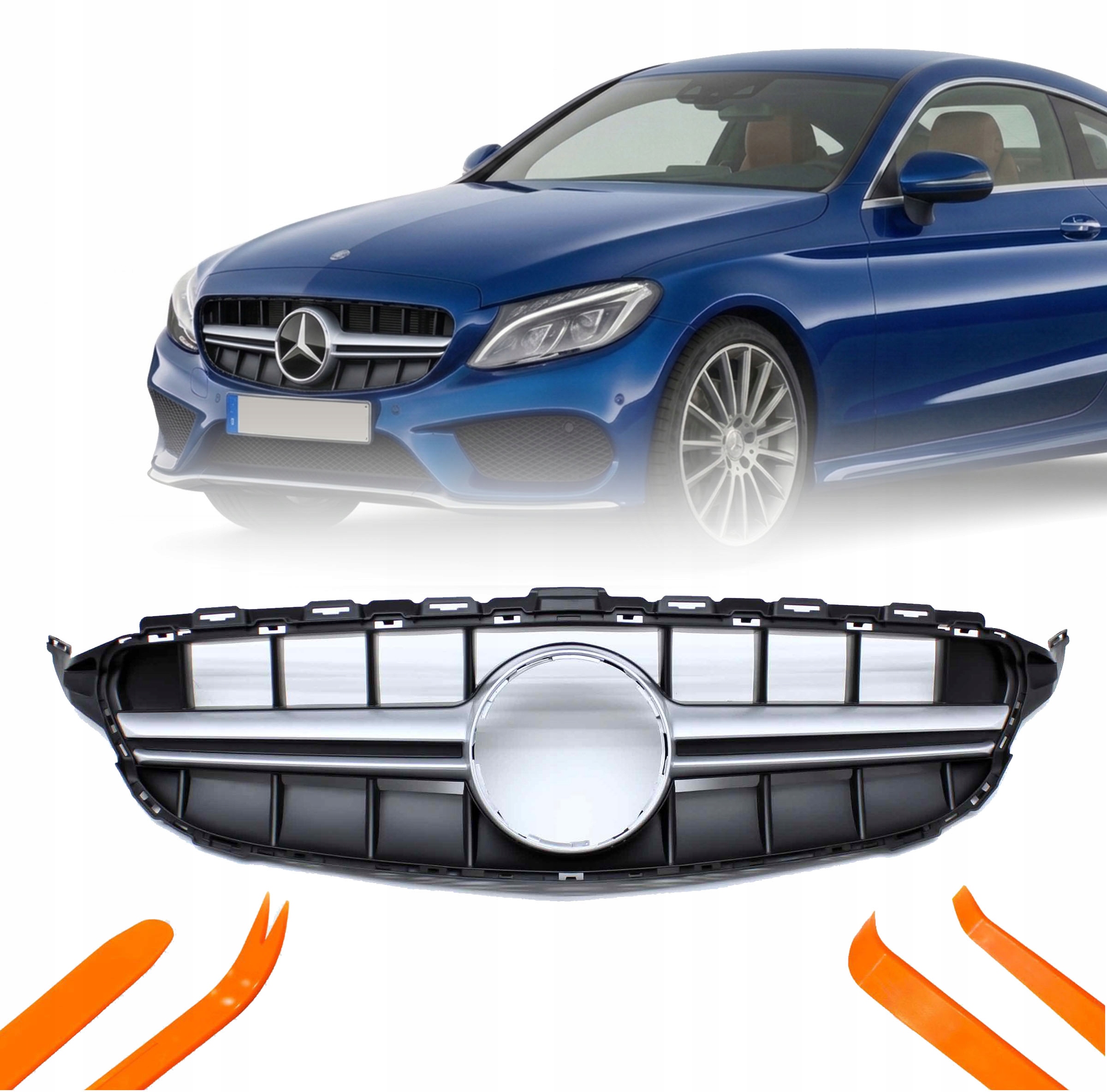 Atrapa Grill Mercedes Db C W205 15-18 Stříbrná C63S Style