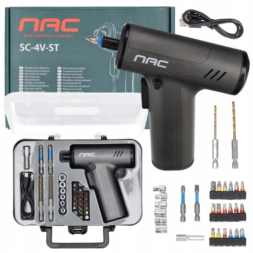 Nac Akumulátorový Šroubovák 4V Usb-c Sada S Příslušenstvím Led Světlo 1,5AH