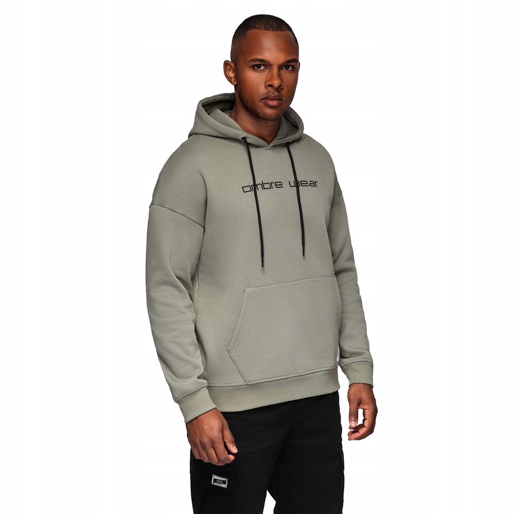 Pánská mikina s klokaní kapsou s výšivkou a kapucí khaki V3 OM-SSNZ-0241, velikost XL