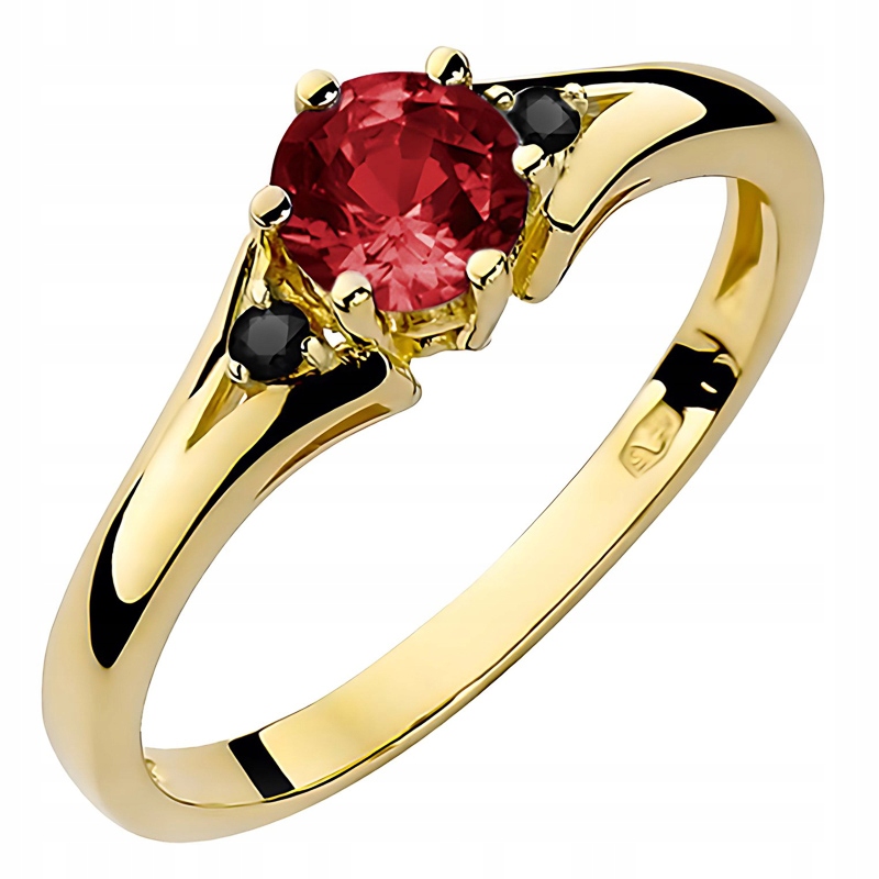 Zlatý Prstýnek pr. 585 s brilianty 0,029 ct a granátem 0,60 ct 14k