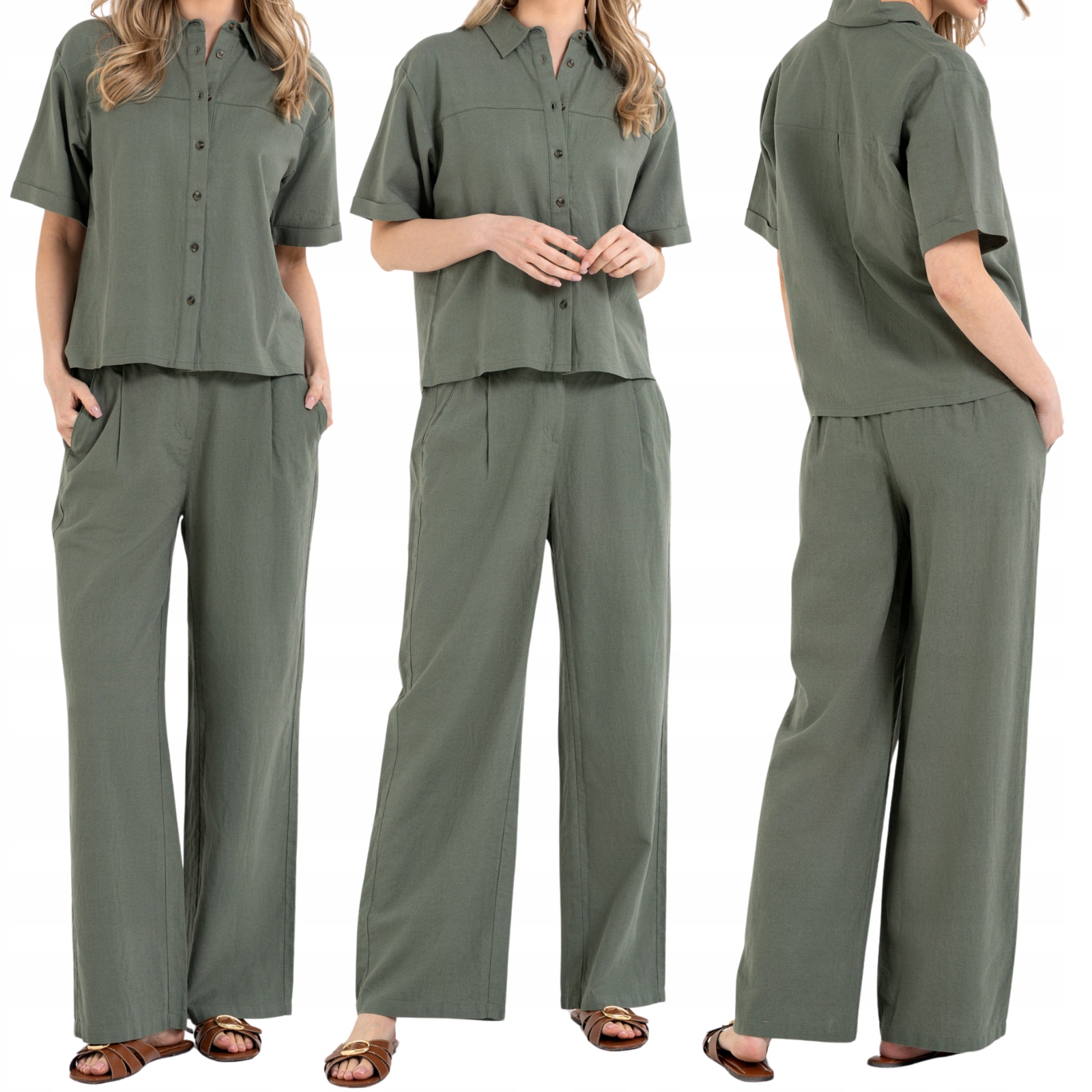 Dámský set Lněné kalhoty a košile s viskózou Casual Elegantní Moraj M