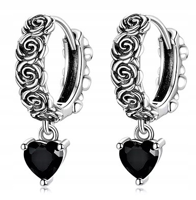 Stříbrné náušnice 925 pro ženu, růže, černé květy, anglické zapínání