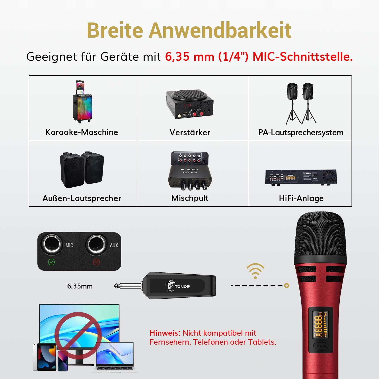 TONOR Zestaw Mikrofonów Bezprzewodowych UHF Karaoke Do Śpiewu i Imprez — miniatura 6