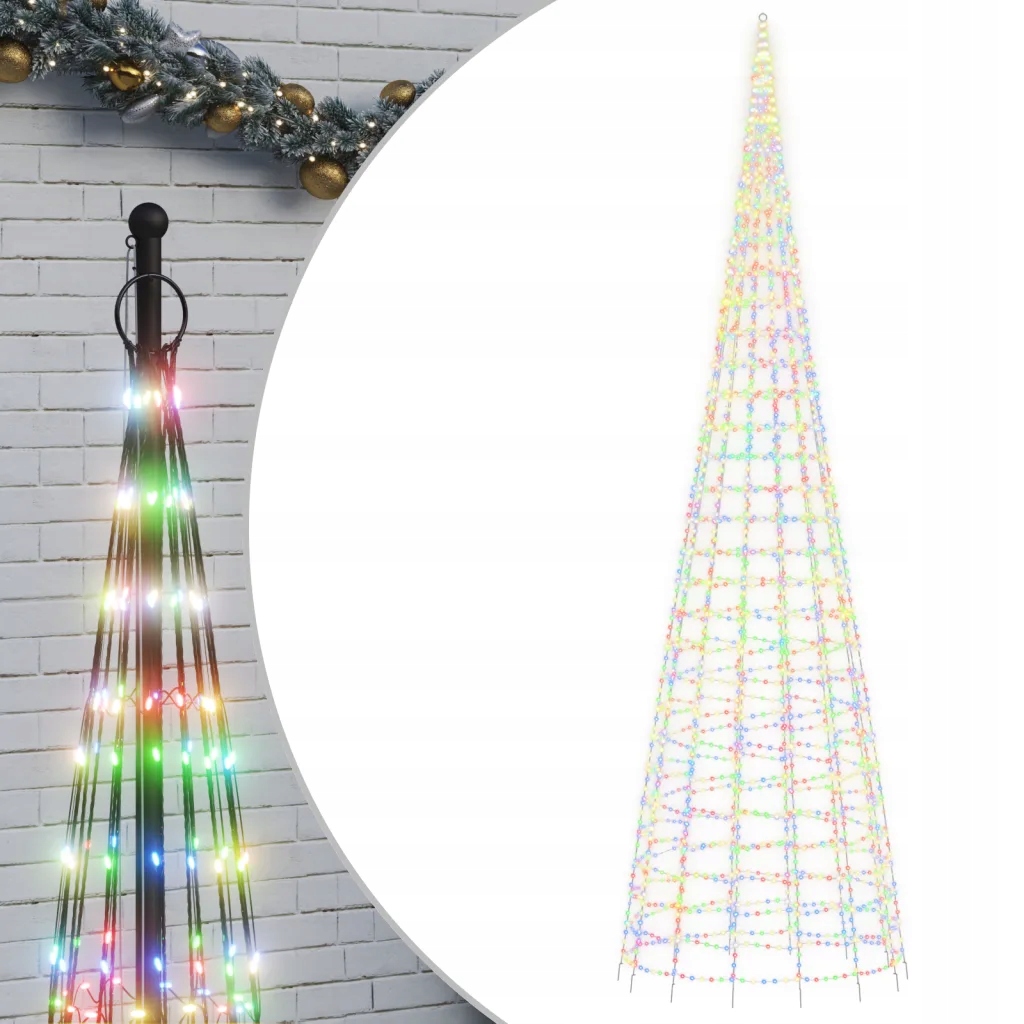 vidaXL Led vánoční stromek na stožáru s 3000 Led diodami, barevný, 800 cm