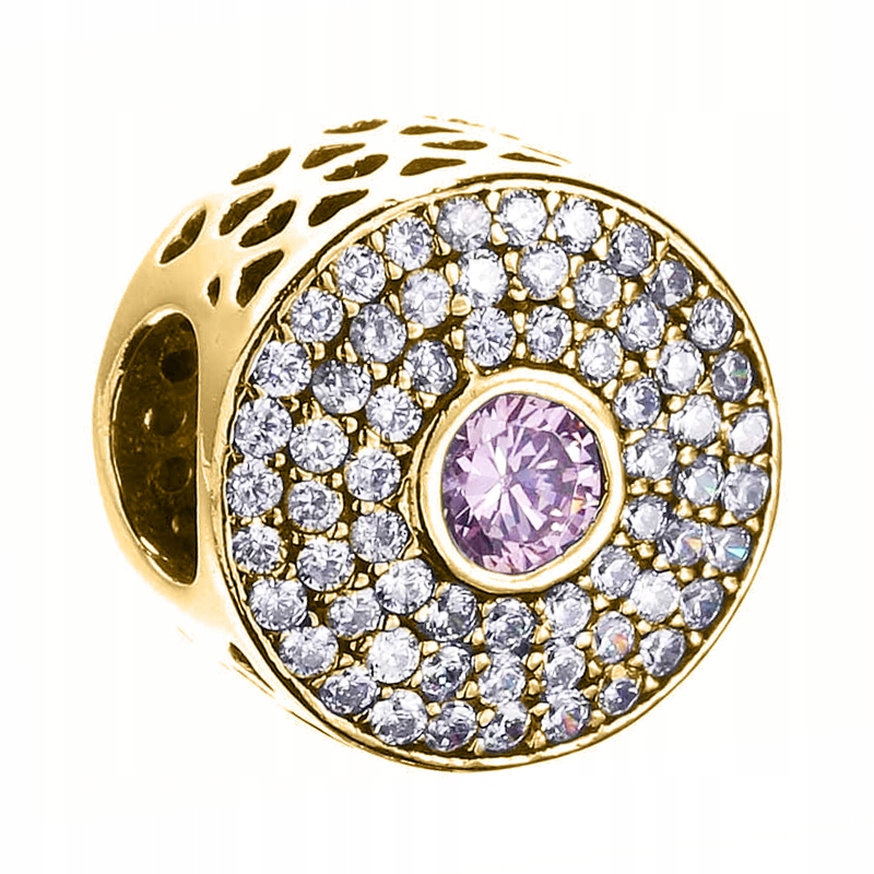

Charms złoty Różowa Cyrkonia Kółko Okrągsrebro 925