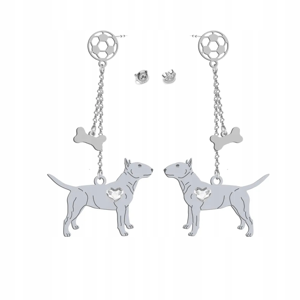 Stříbrné Náušnice se psem Miniaturní bulteriér 925 Šperky Gravírování Bonus